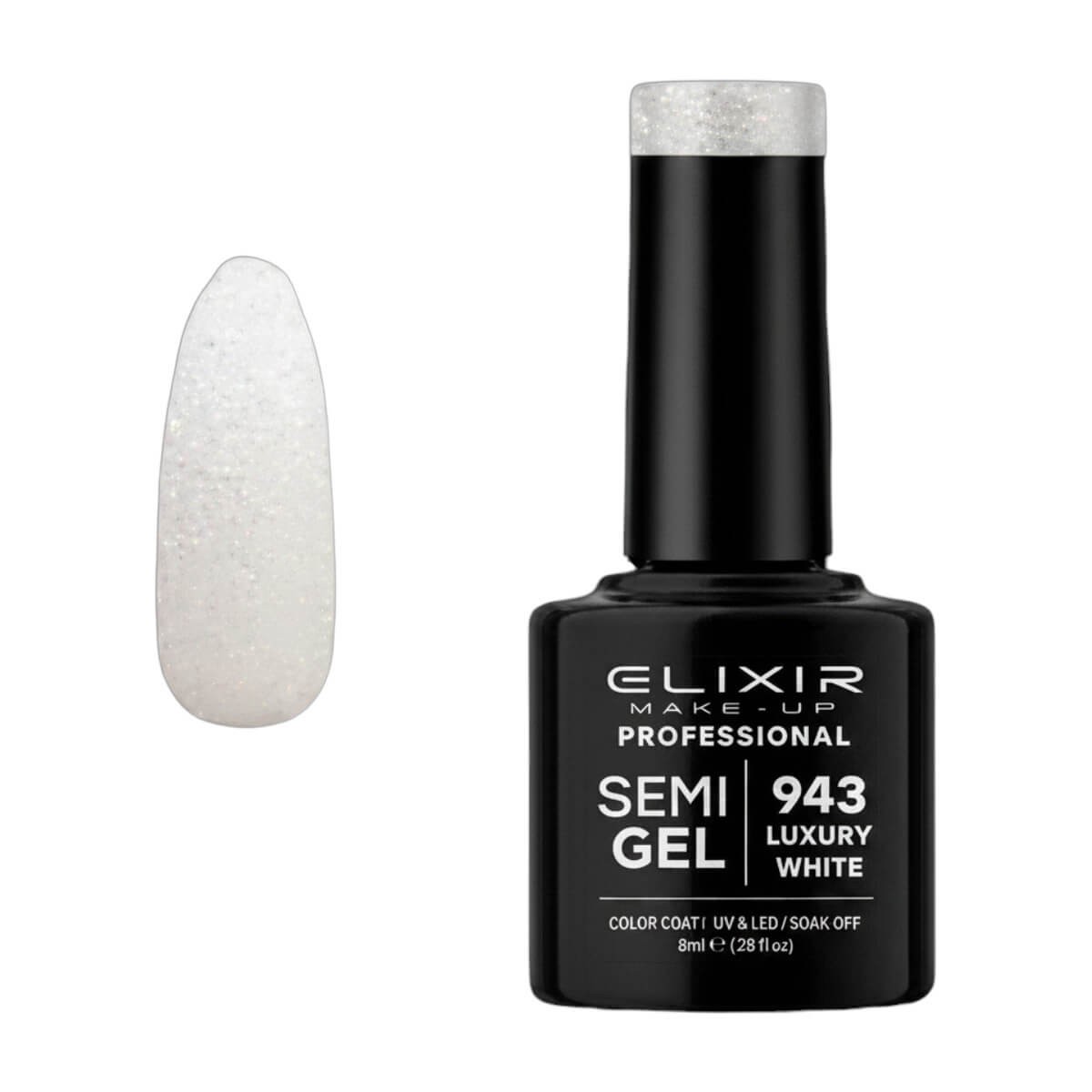 Ημιμόνιμο βερνίκι semigel 943 luxury white 8ml Elixir