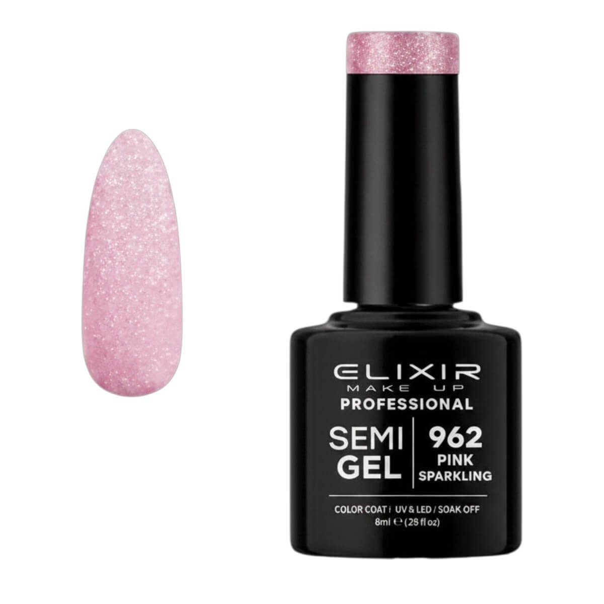 Ημιμόνιμο βερνίκι semigel 962 pink sparkling 8ml Elixir