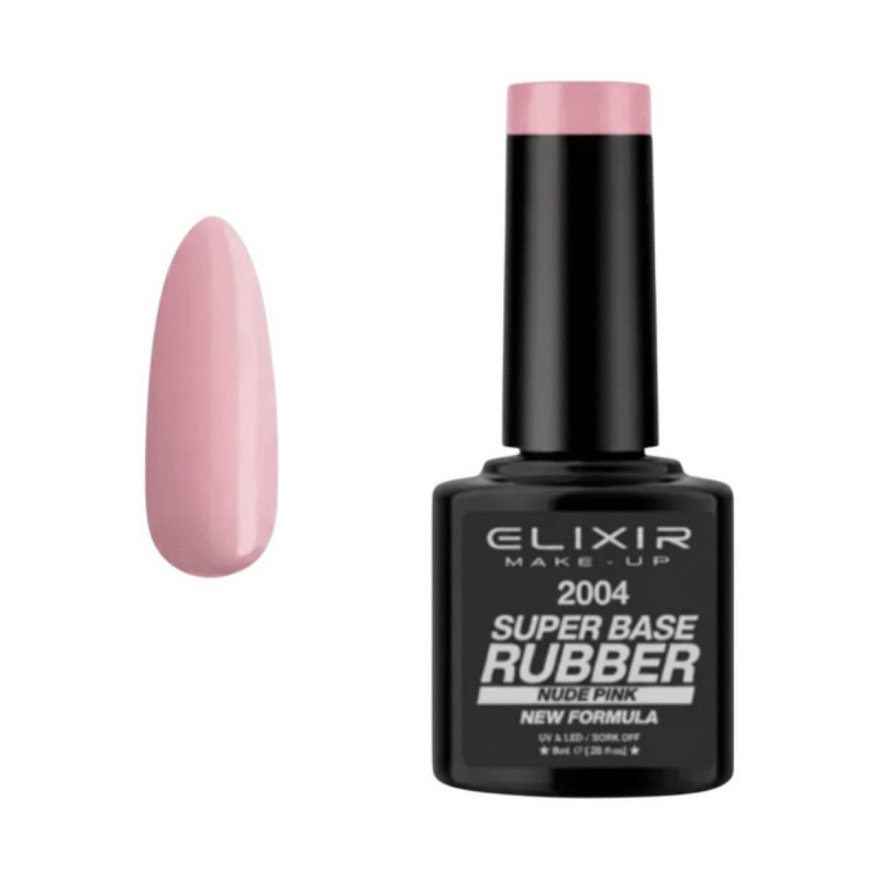 Ημιμόνιμο βερνίκι super rubber base 2004 nude pink 8ml Elixir