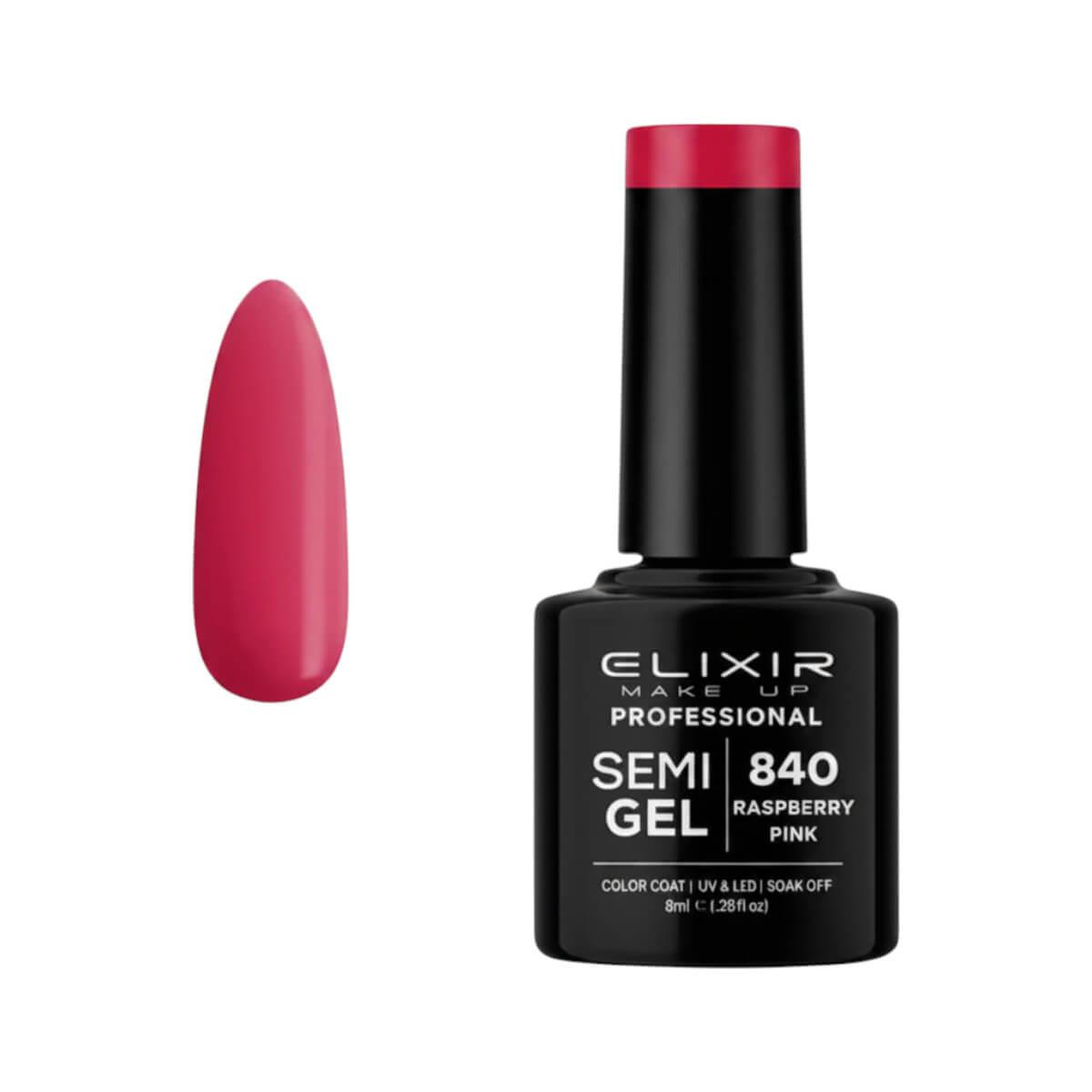 Ημιμόνιμο βερνίκι semigel 840 raspberry pink 8ml Elixir
