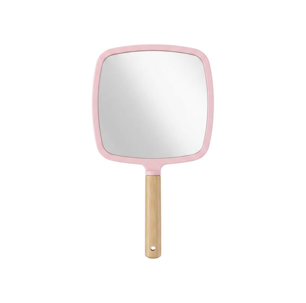 Square pink mirror with handle