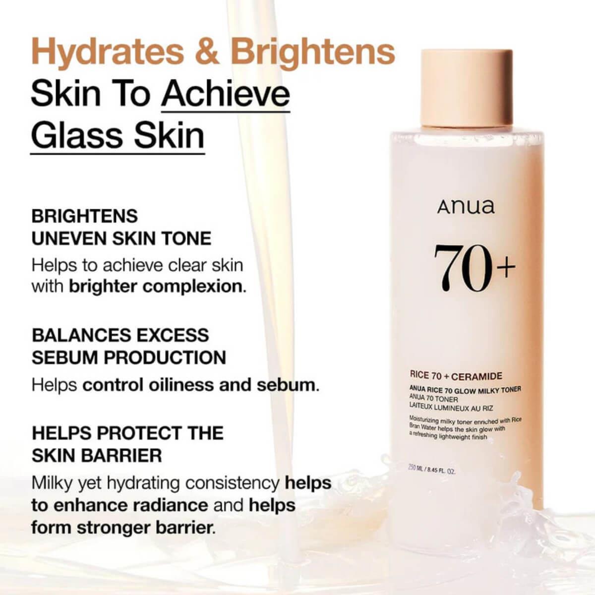 Rice 70+ ceramide glow milky toner 250ml Anua