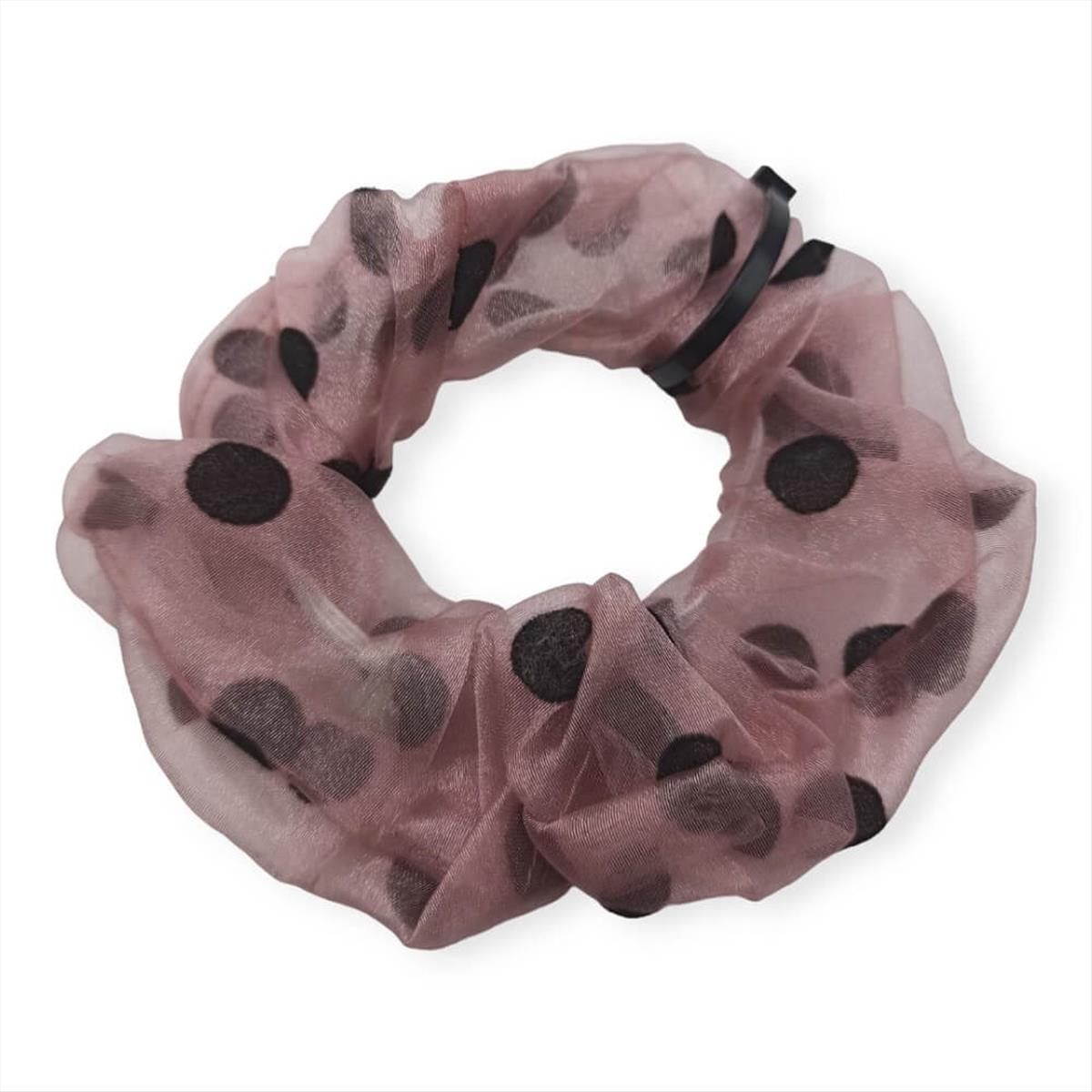 Hair scrunchie tulle dots pink