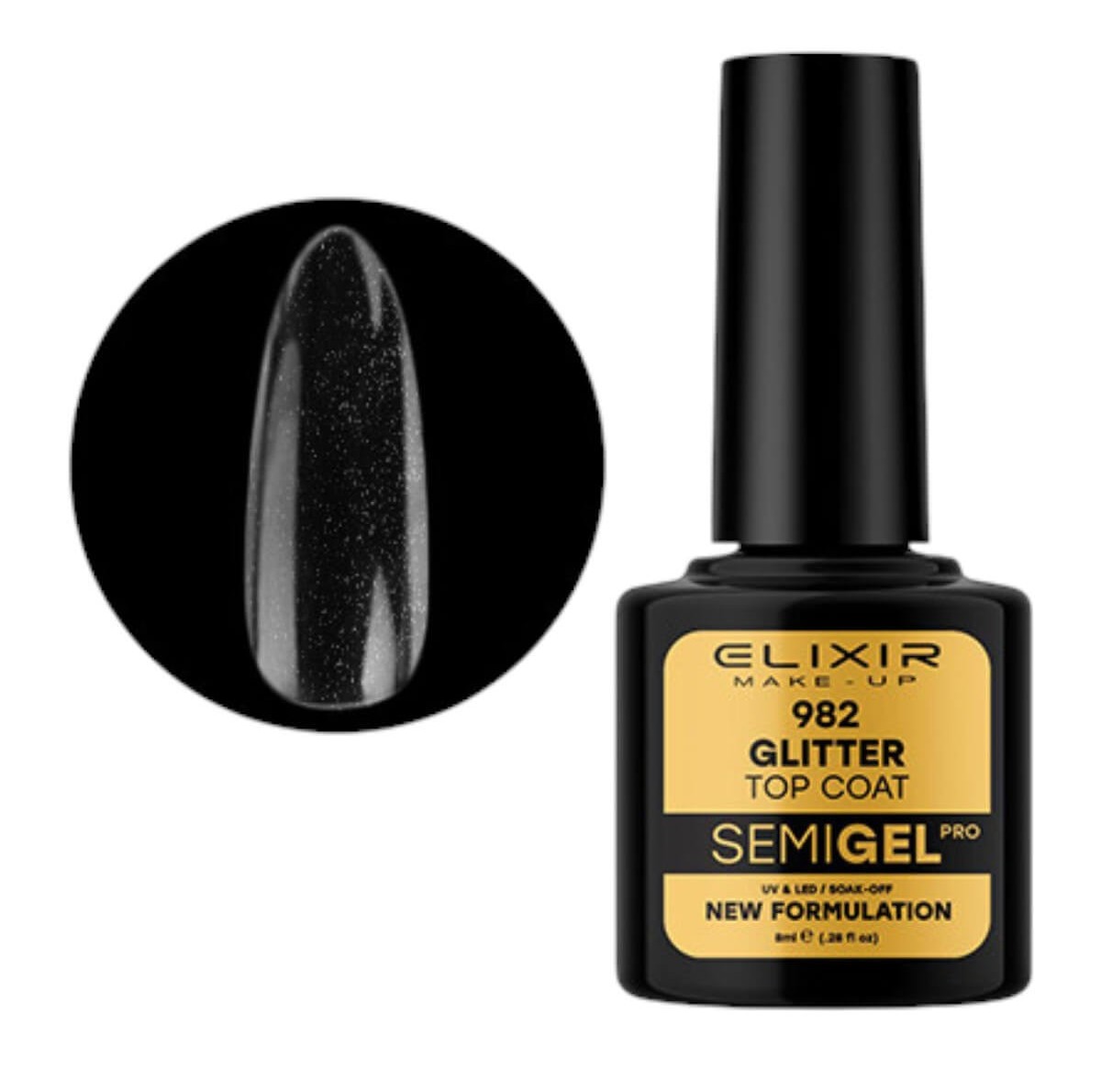 Ημιμόνιμο βερνίκι semigel 982 Top Coat Glitter 8ml Elixir