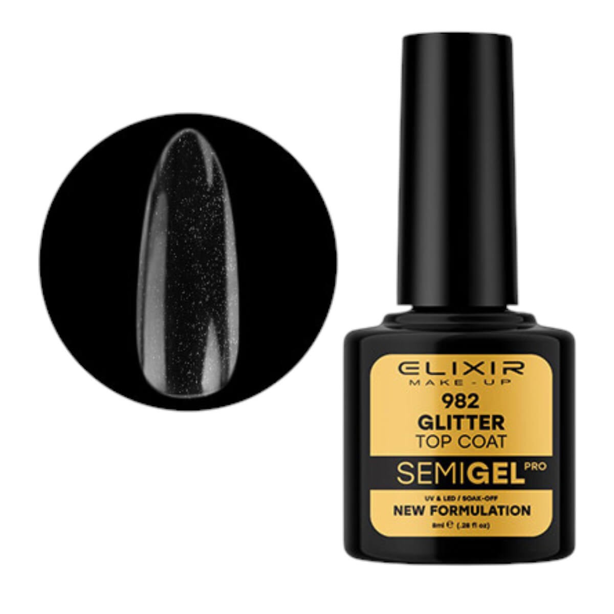 Ημιμόνιμο βερνίκι semigel 982 Top Coat Glitter 8ml Elixir