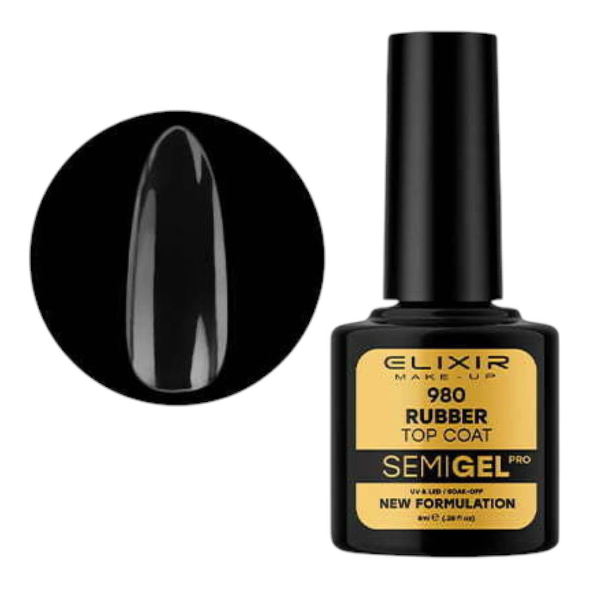Ημιμόνιμο βερνίκι semigel 980 Rubber Top Coat 8ml Elixir