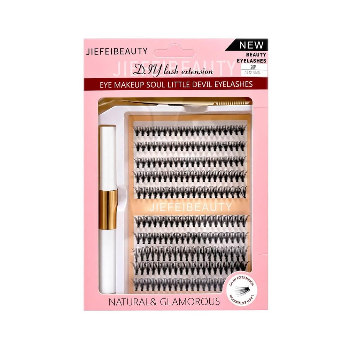 Eyelash extension cluster set with glue & application tweezer Jiefei