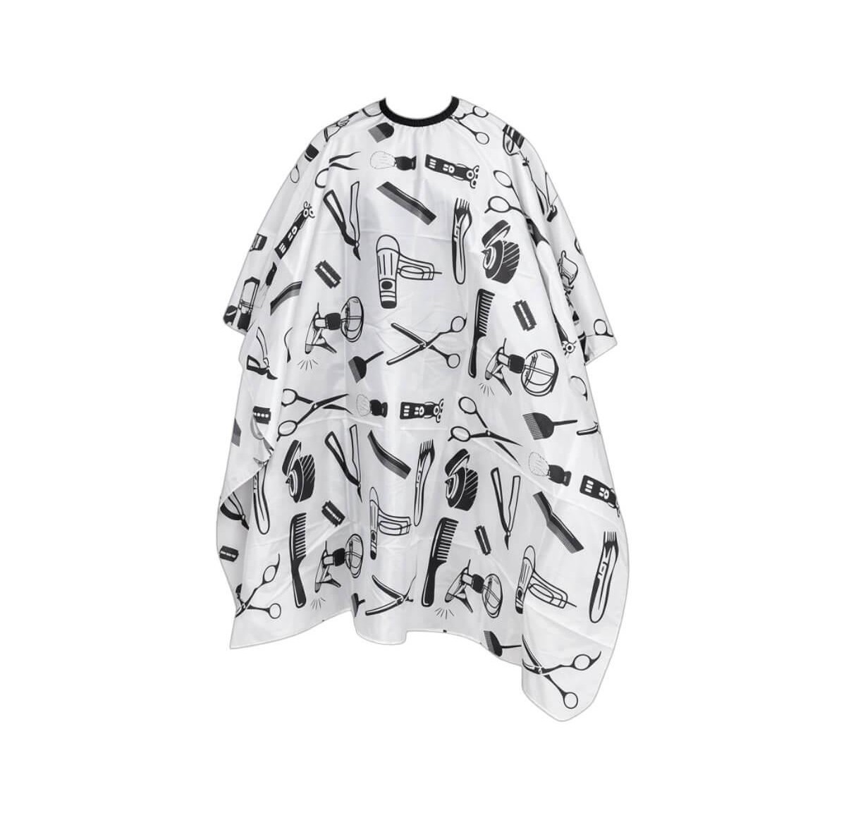 White hairdressing cape with barber designs