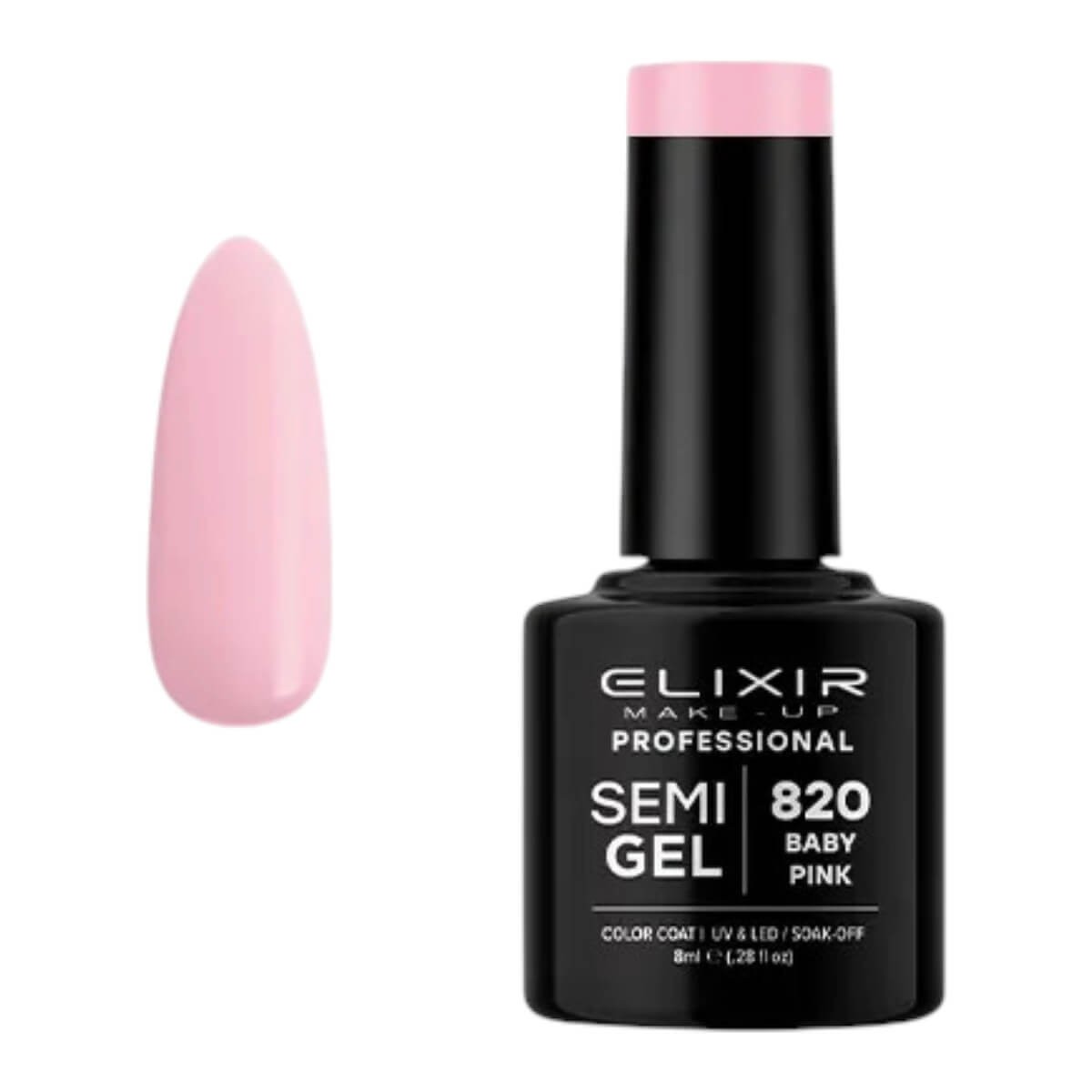 Ημιμόνιμο βερνίκι semigel 820 baby pink 8ml Elixir
