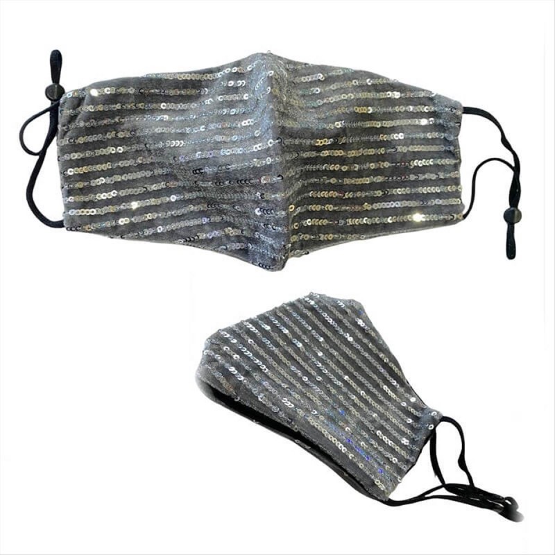 Reusable Face Mask Silver Velvet Tinsel