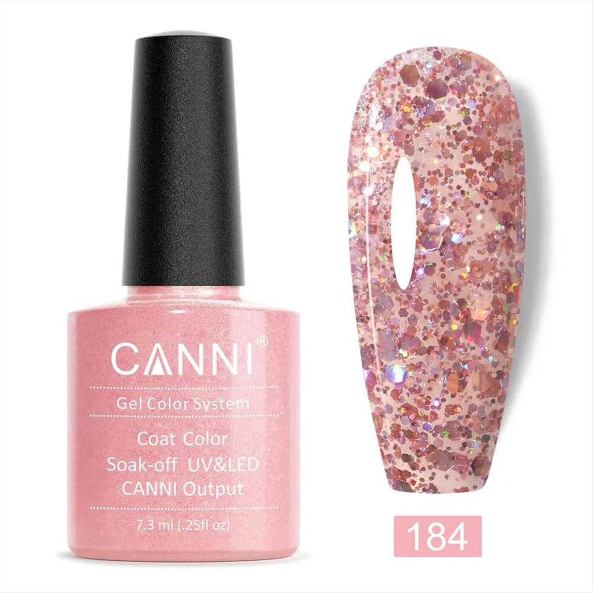 Canni Soak Off Uv/Led 184 Pink Glitter - 7.3ml