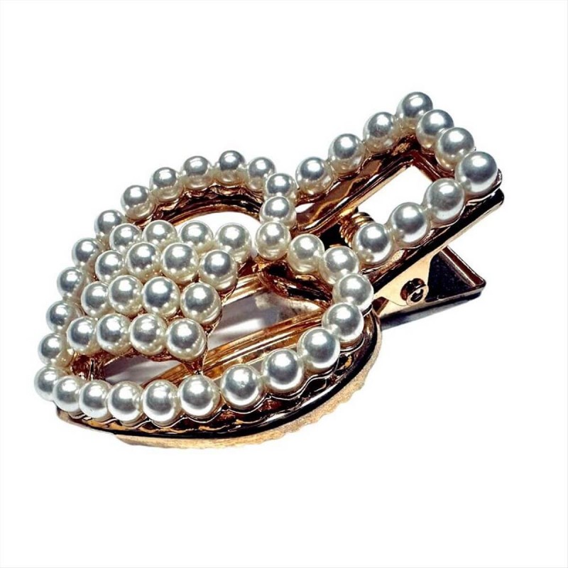 Pearl Gold Heart Hair Clips