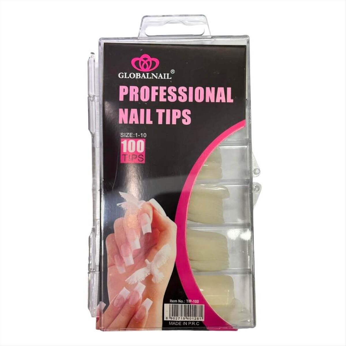 Νύχια Κασετίνα Μπεζ Χωρίς Εγκοπή Global Nail 100pcs