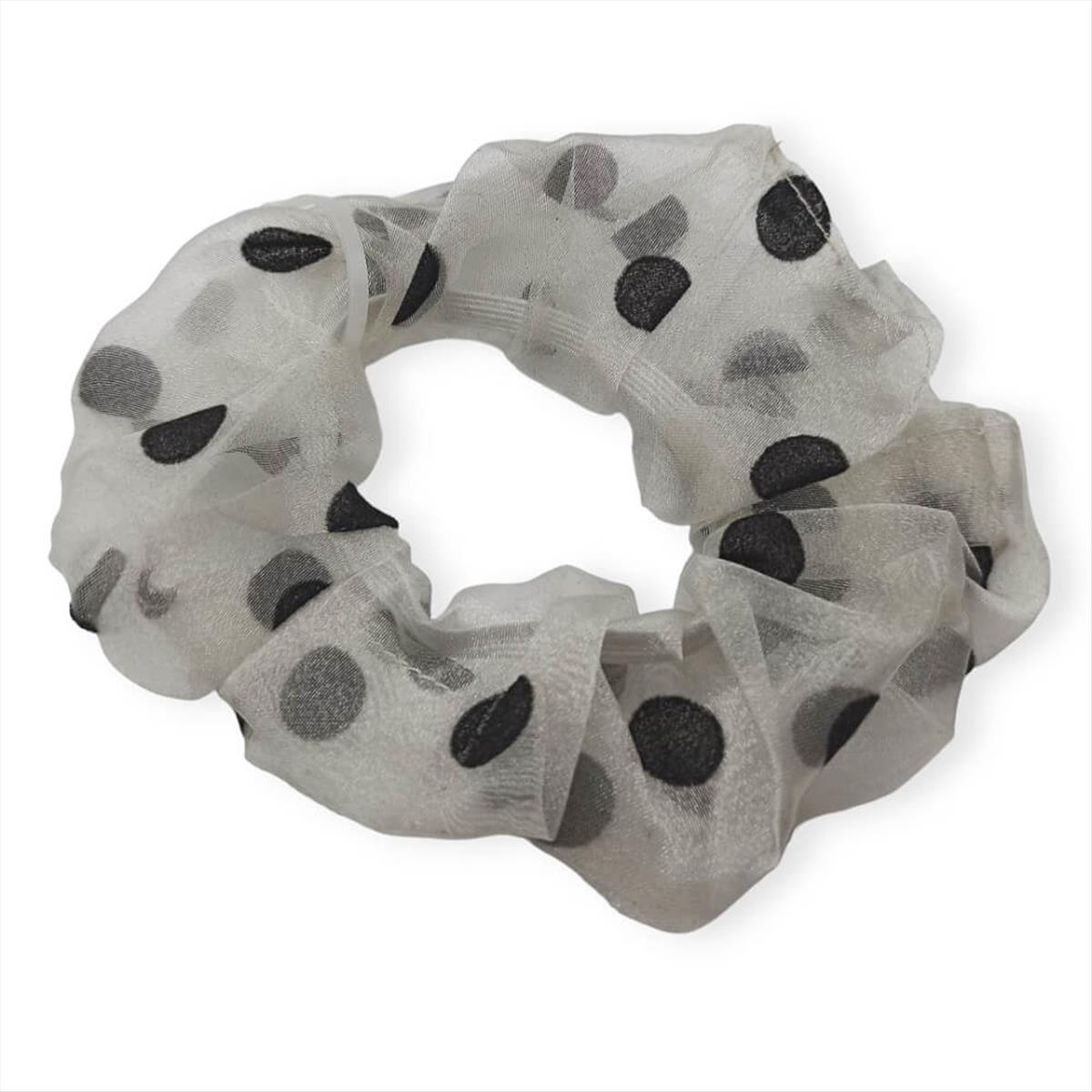 Hair scrunchie tulle dots white