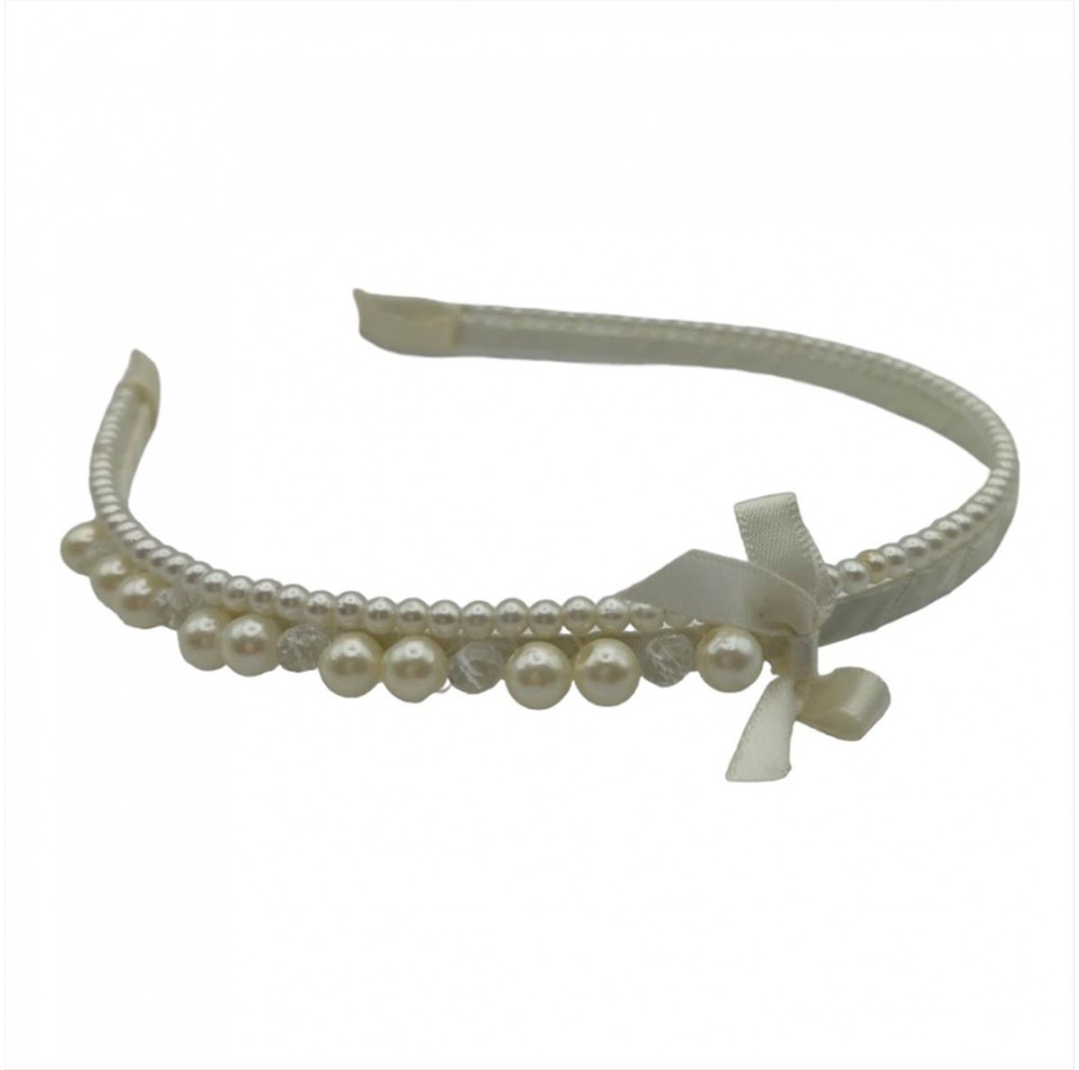 Women΄s Fabric Hair Clip with Bow and Pearls Beige