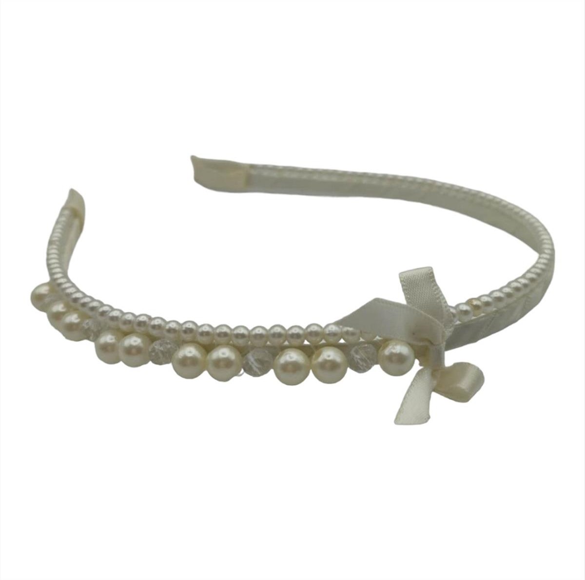 Women΄s Fabric Hair Clip with Bow and Pearls Beige