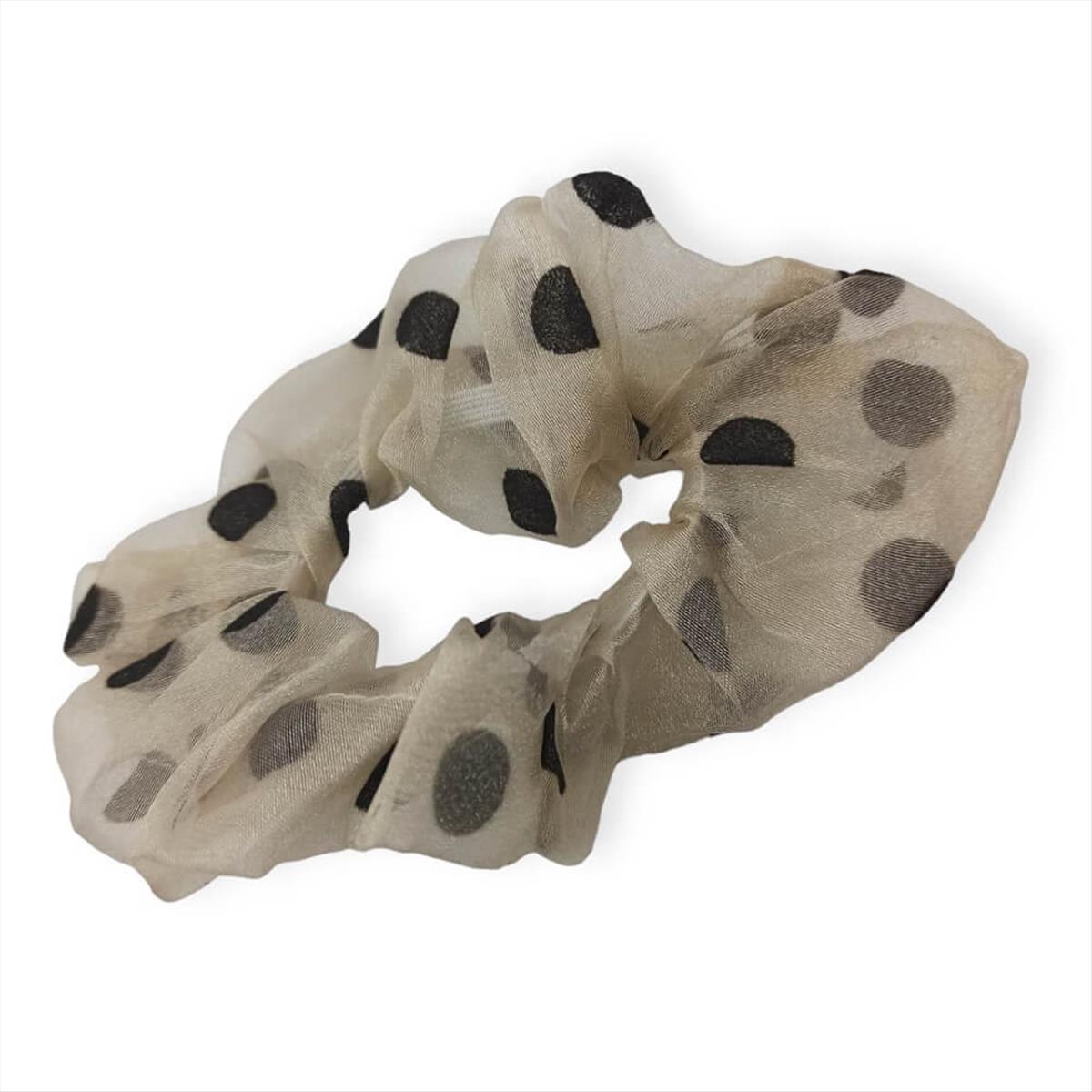 Hair scrunchie tulle dots beige