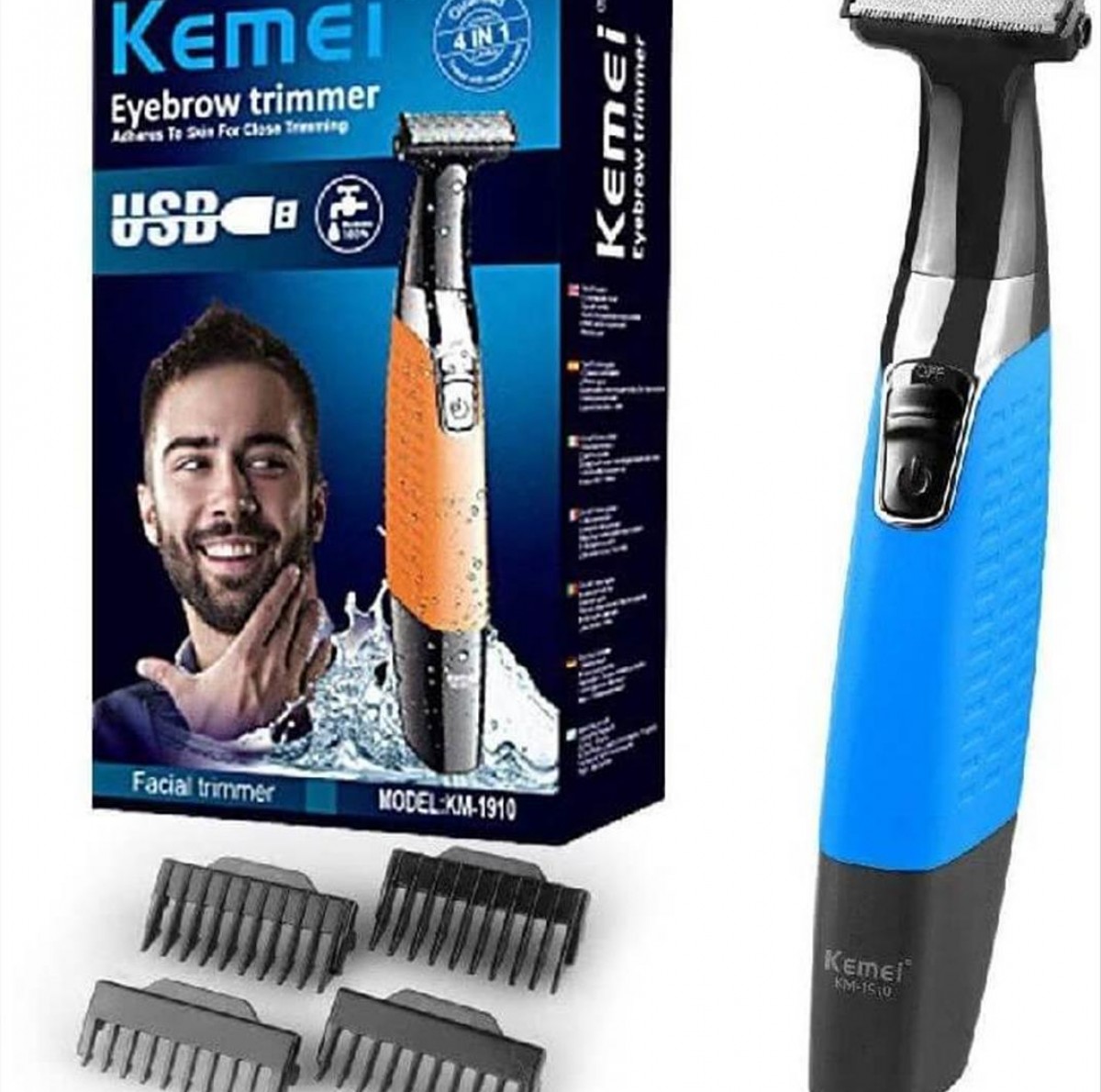 Kemei KM-1910 Waterproof Shaver - Cutting USB Machine for Eyebrows, Face & Body