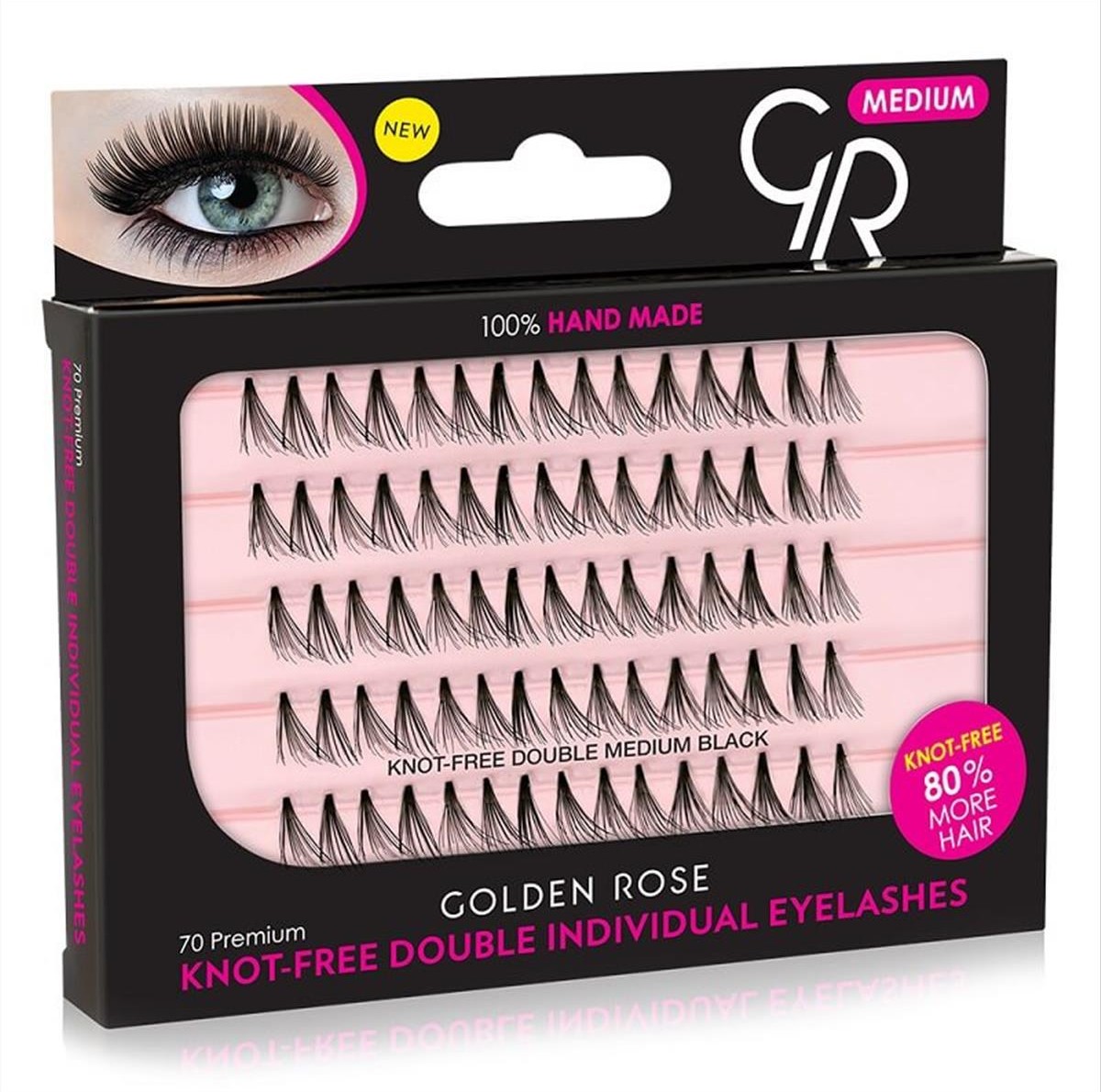 Knot Free Double Individual Eyelashes Medium Golden Rose