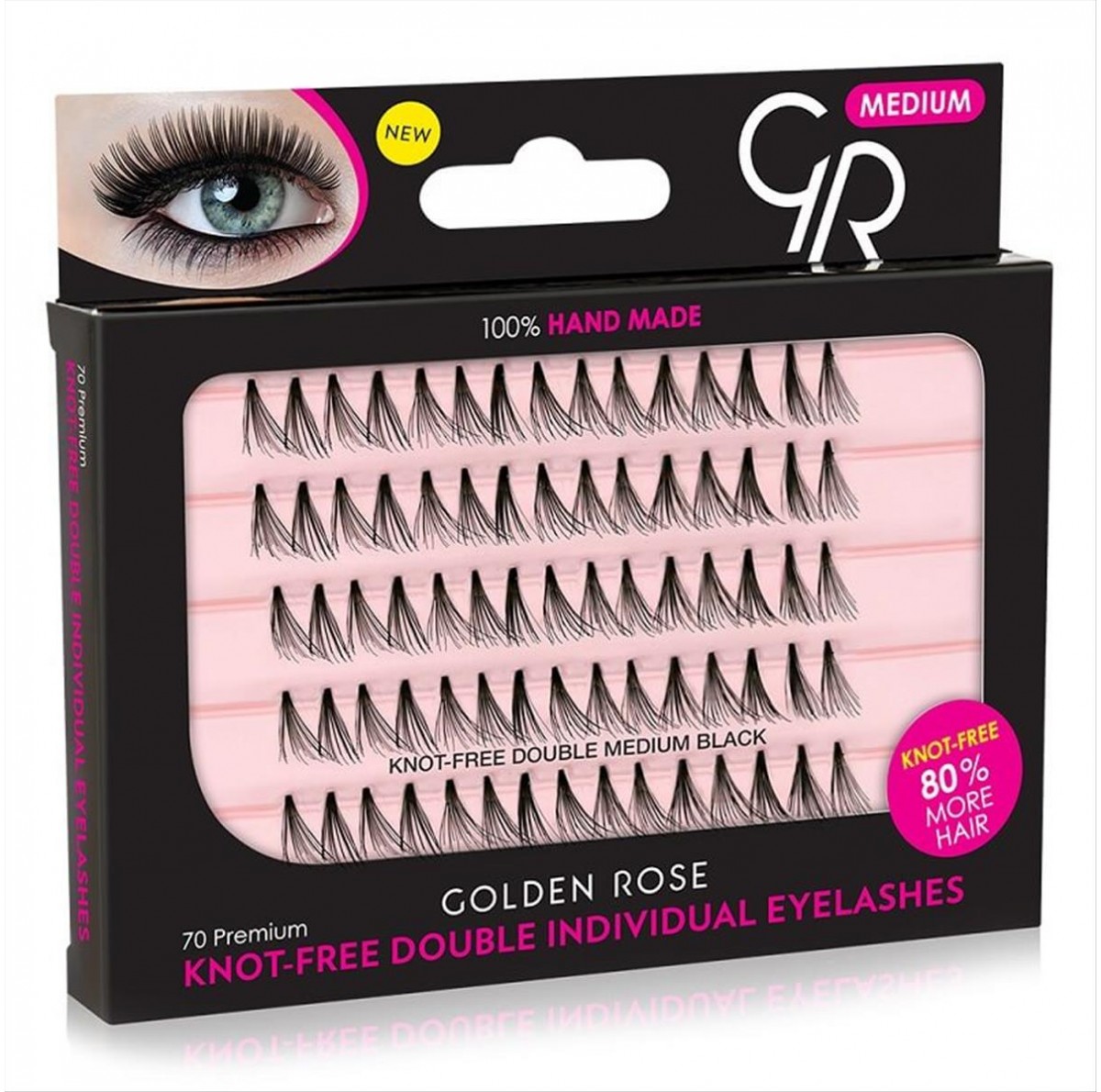 Knot Free Double Individual Eyelashes Medium Golden Rose