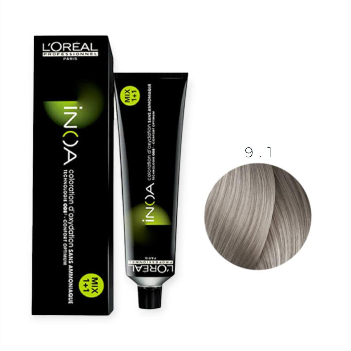 Hair Color L\'Oreal Inoa No 9.1 Very Light Ash Blond - 60gr