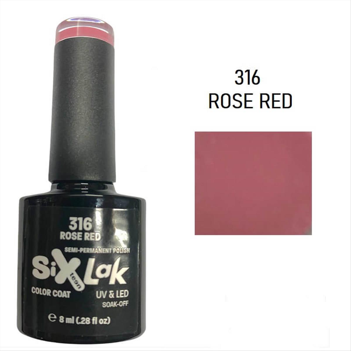 Ημιμόνιμο Βερνίκι SixLak Uv & Led Soak Off No316 Rose Red 8ml