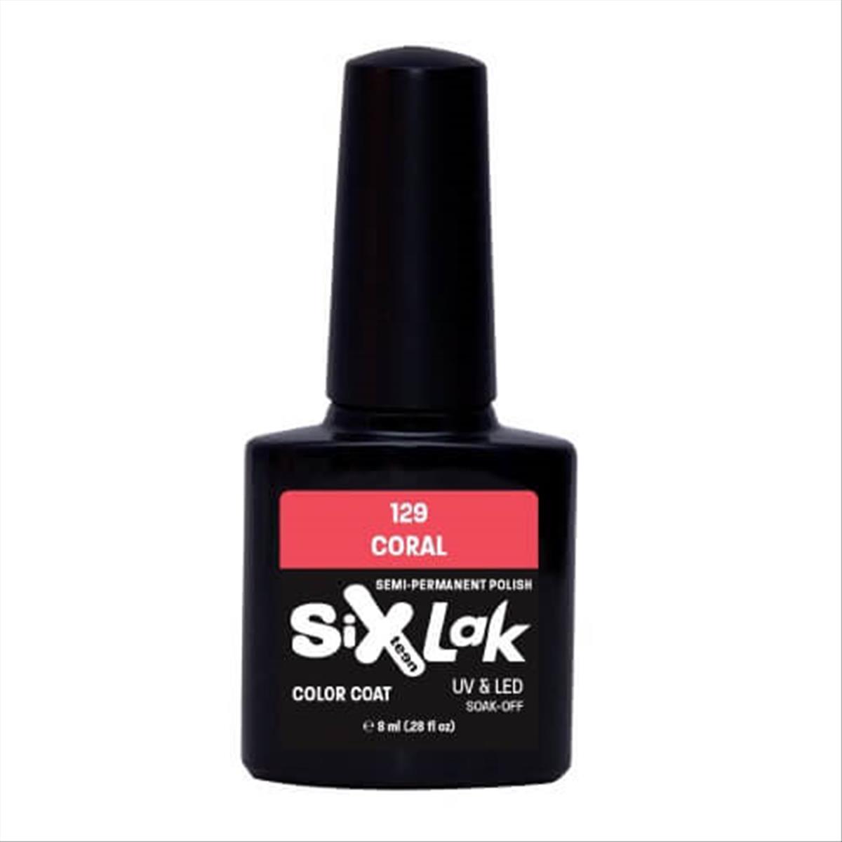 Semi-permanent Varnish SixLak Uv & Led Soak Off Coral No129-8ml