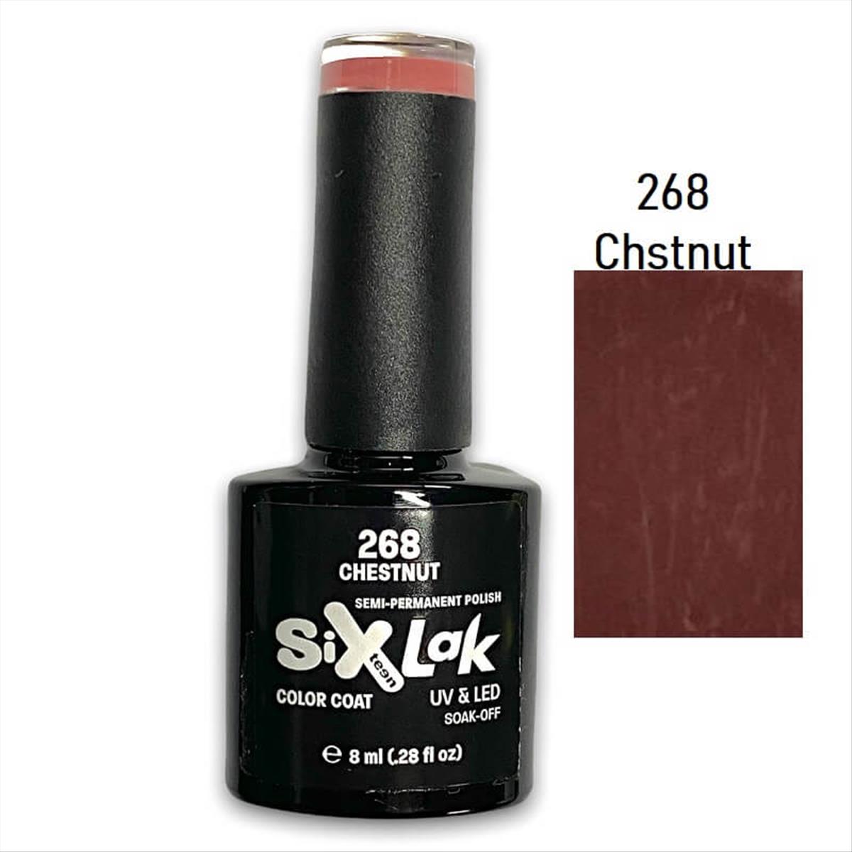 Semi-permanent Varnish SixLak Uv & Led Soak Off 268 Chestnut 8ml