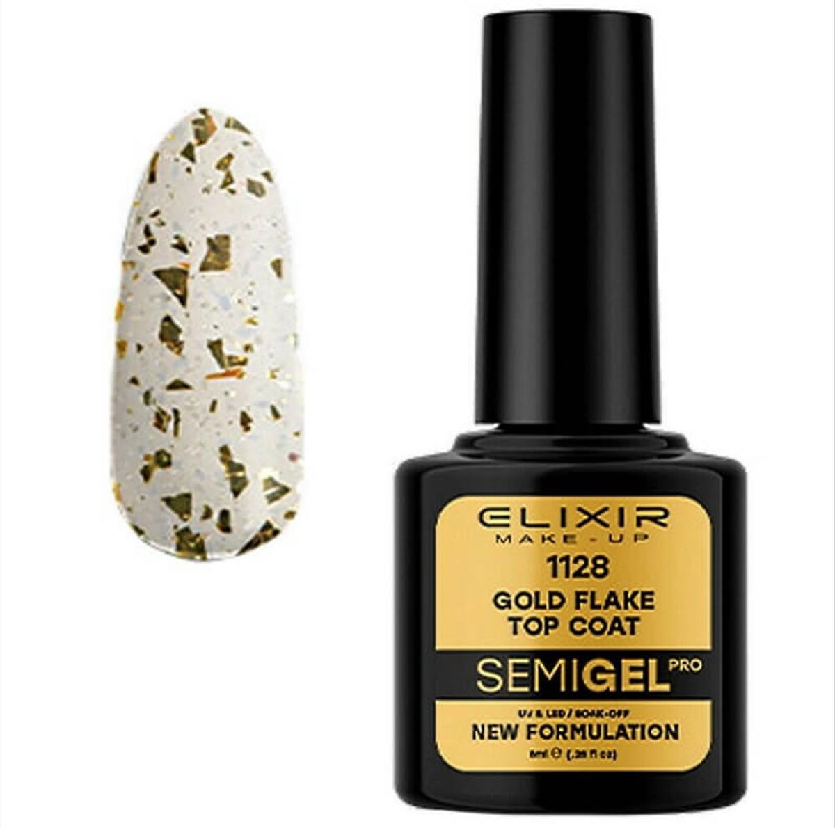 Elixir Semi Gel Uv&Led 1128 Gold Flake Top Coat No Wipe 8ml