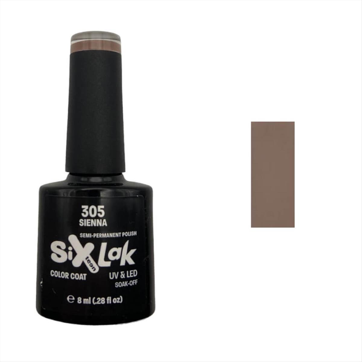 Semi-permanent Varnish SixLak Uv & Led Soak Off No305 Sienna 8ml