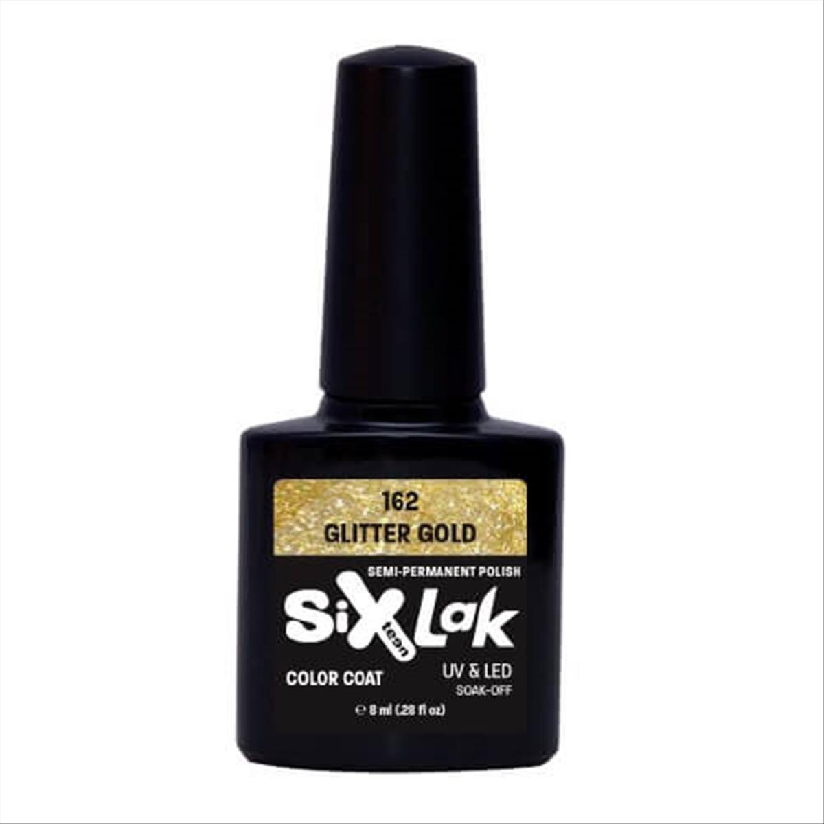 Ημιμόνιμο Βερνίκι SixLak Uv & Led Soak Off No162 Glitter Gold 8ml