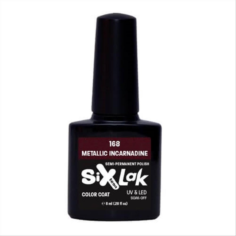 Ημιμόνιμο Βερνίκι SixLak Uv & Led Soak Off No168 Metallic Incarnadine 8ml