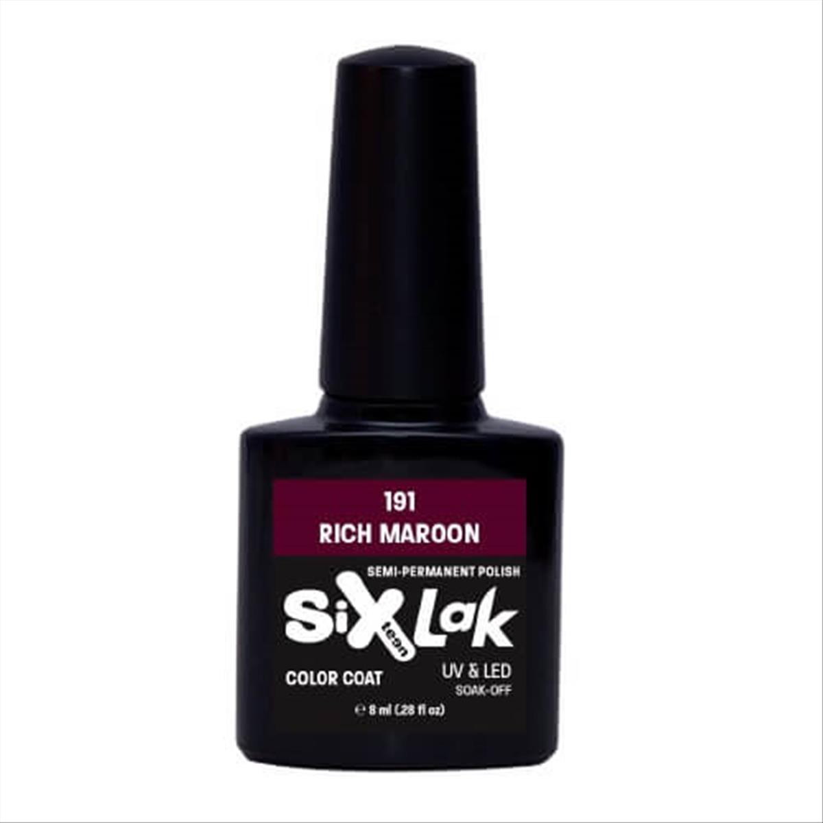 Semi-permanent Varnish SixLak Uv & Led Soak Off Rich Maroon No191-8ml