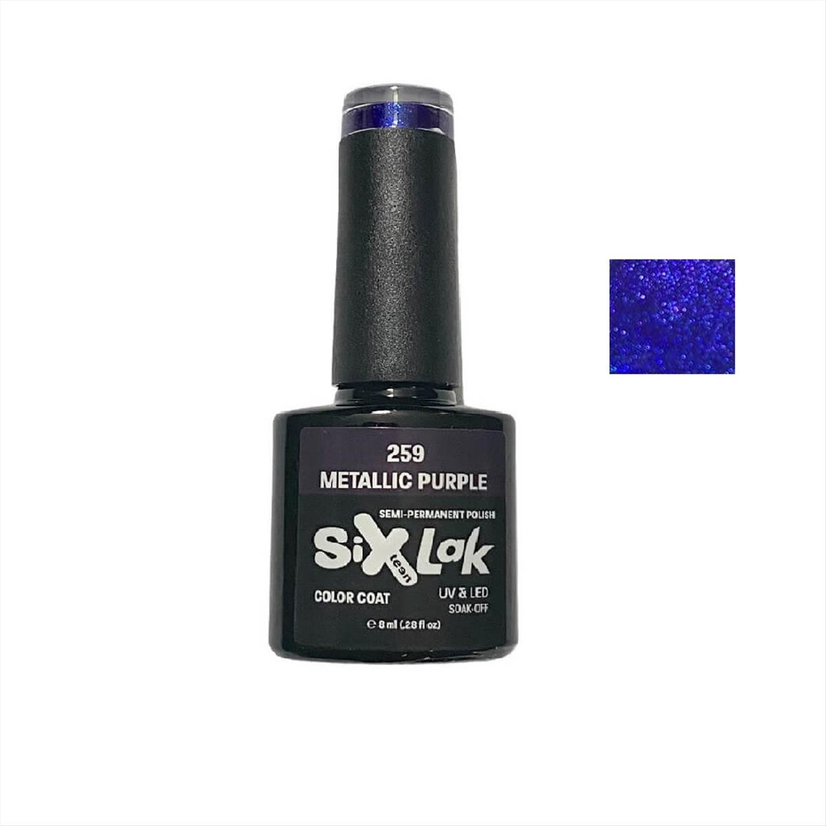 Semi-permanent Varnish SixLak Uv & Led Soak Off Metallic Purple No259-8ml