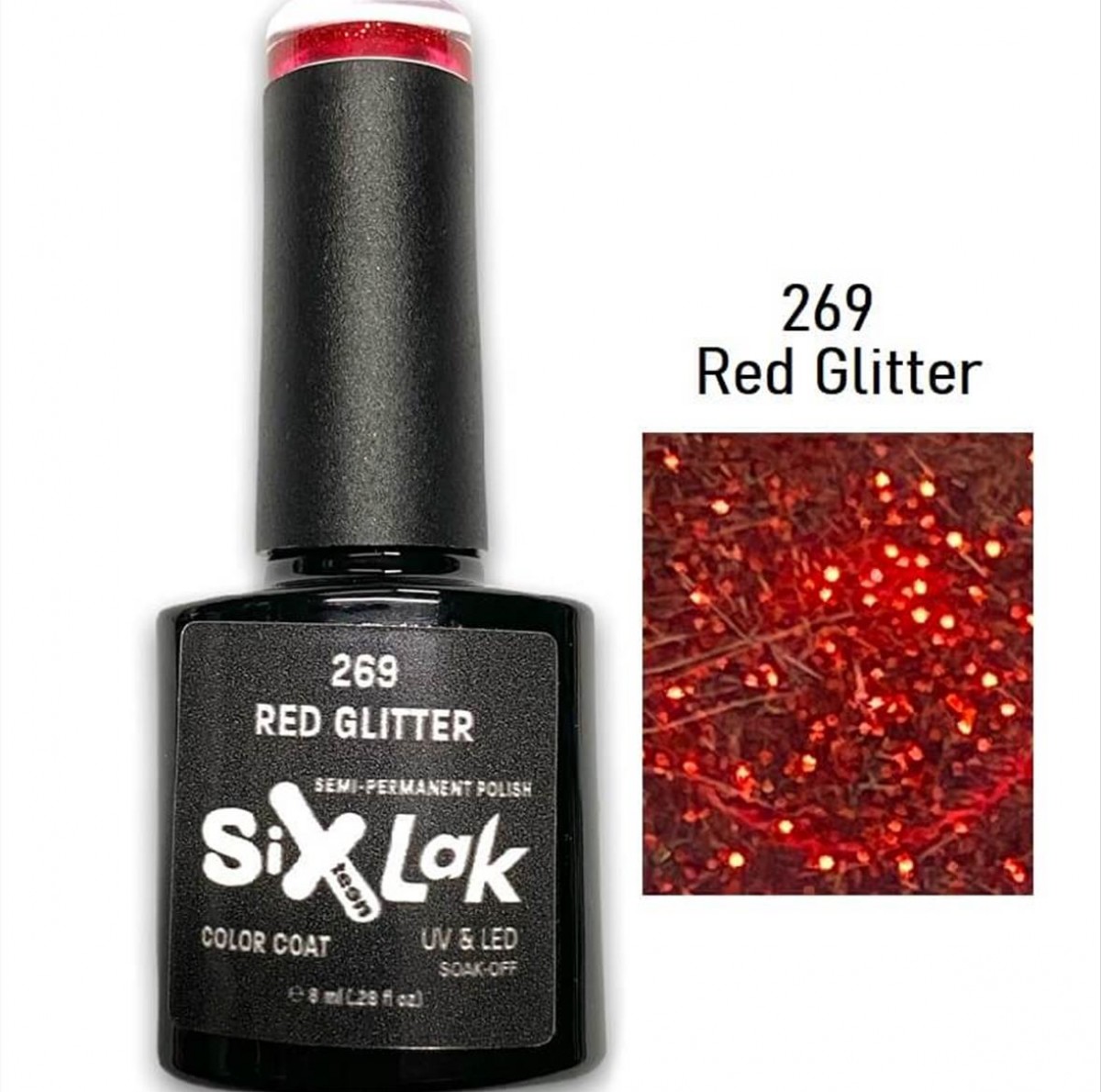 Ημιμόνιμο Βερνίκι SixLak Uv & Led Soak Off No269 Red Glitter 8ml