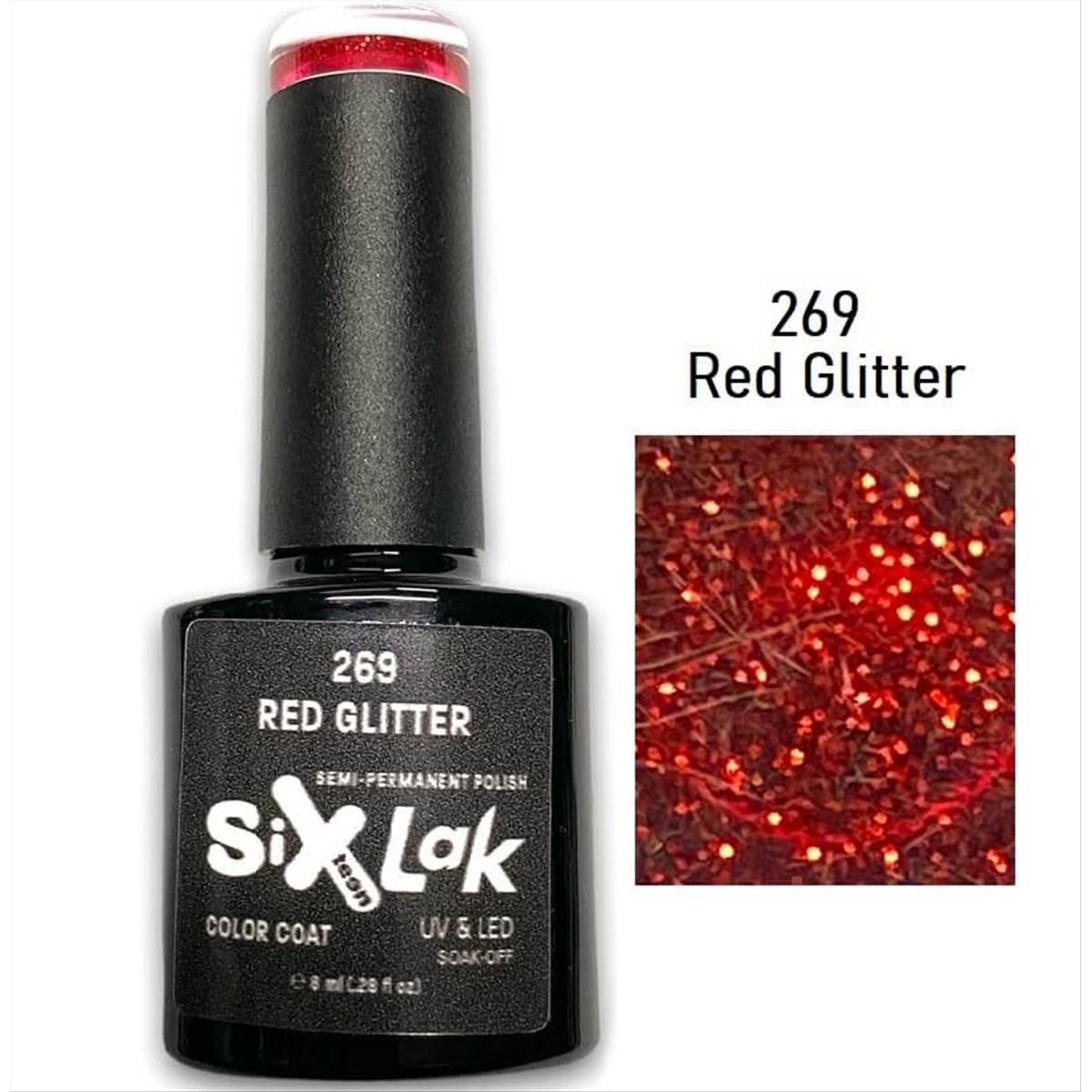 Semi-permanent Varnish SixLak Uv & Led Soak Off No269 Red Glitter 8ml