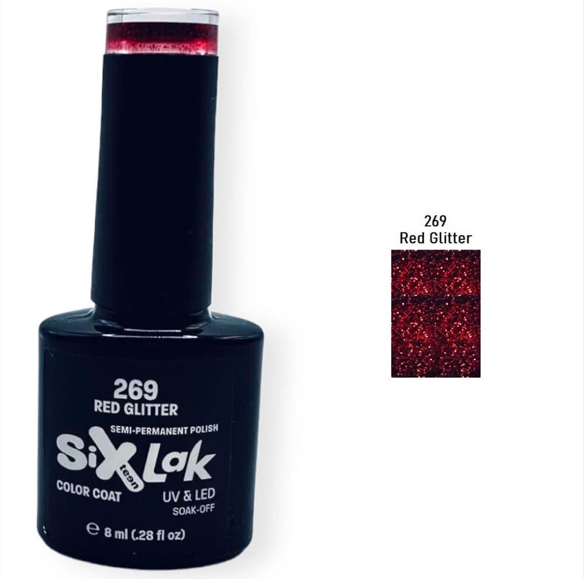 Ημιμόνιμο Βερνίκι SixLak Uv & Led Soak Off No269 Red Glitter 8ml