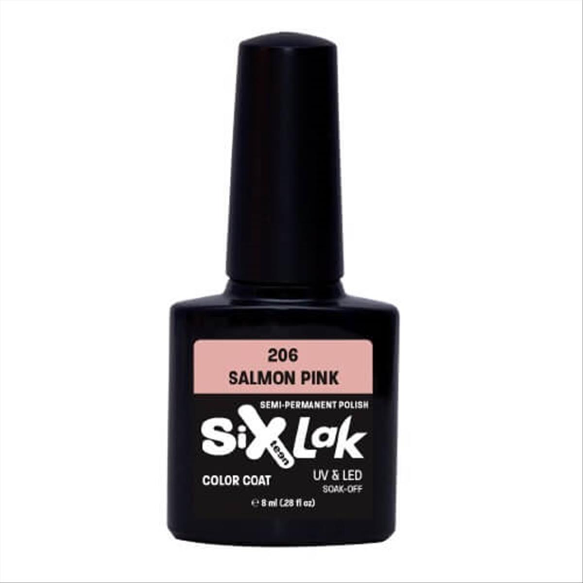 Semi-permanent Varnish SixLak Uv & Led Soak Off Salmon Pink No206-8ml