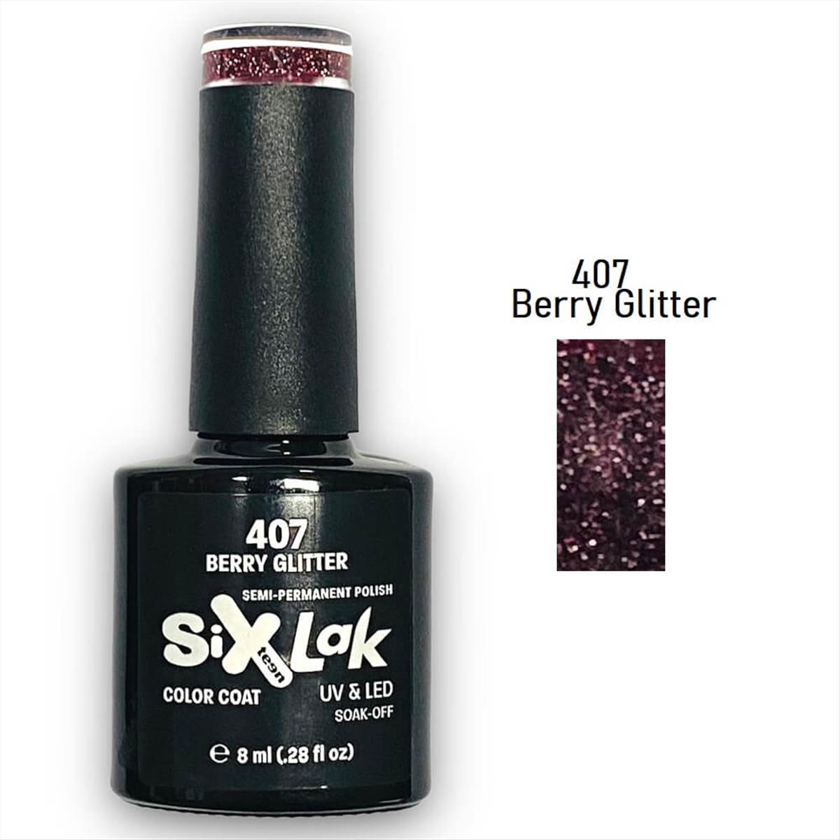 Semi-permanent Varnish SixLak Uv & Led Soak Off  407 Berry Glitter 8ml