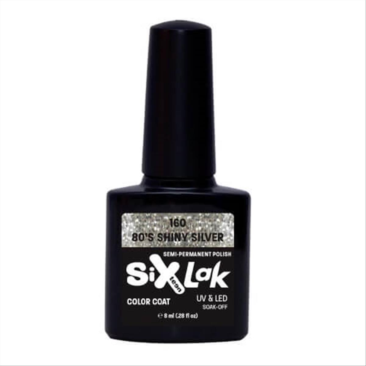 Ημιμόνιμο Βερνίκι SixLak Uv & Led Soak Off No160 80\'s Shiny Silver 8ml