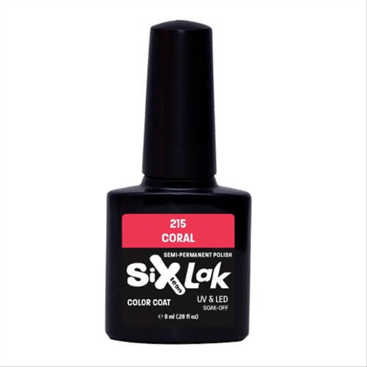 Semi-permanent Varnish SixLak Uv & Led Soak Off Coral No215-8ml