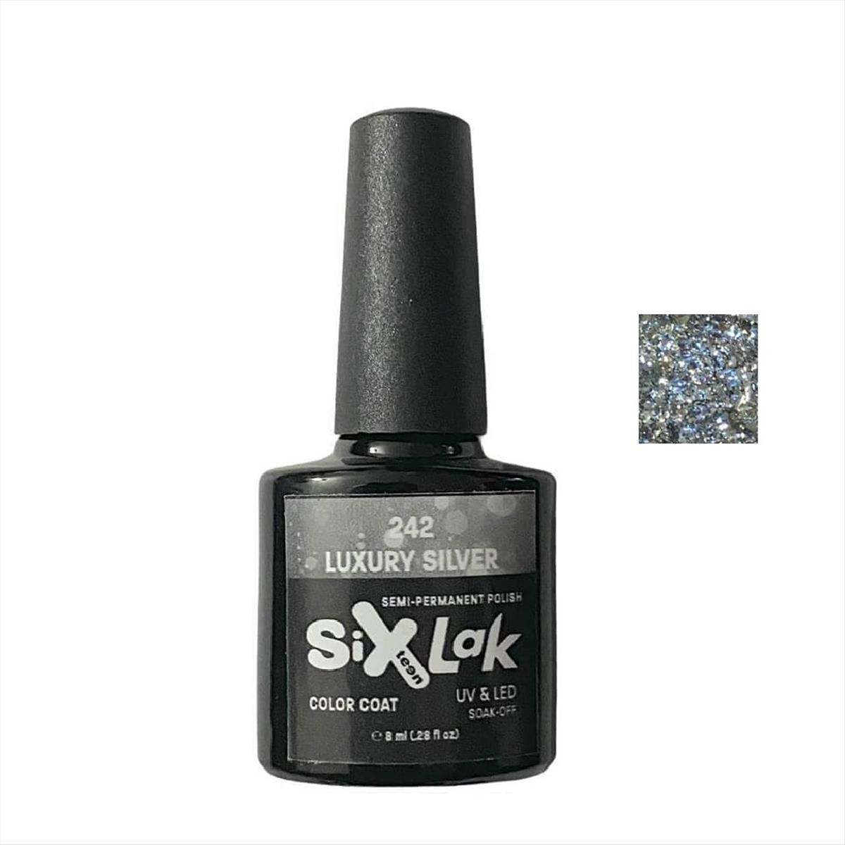 Semi-permanent Varnish SixLak Uv & Led Soak Off Luxury Silver No242-8ml