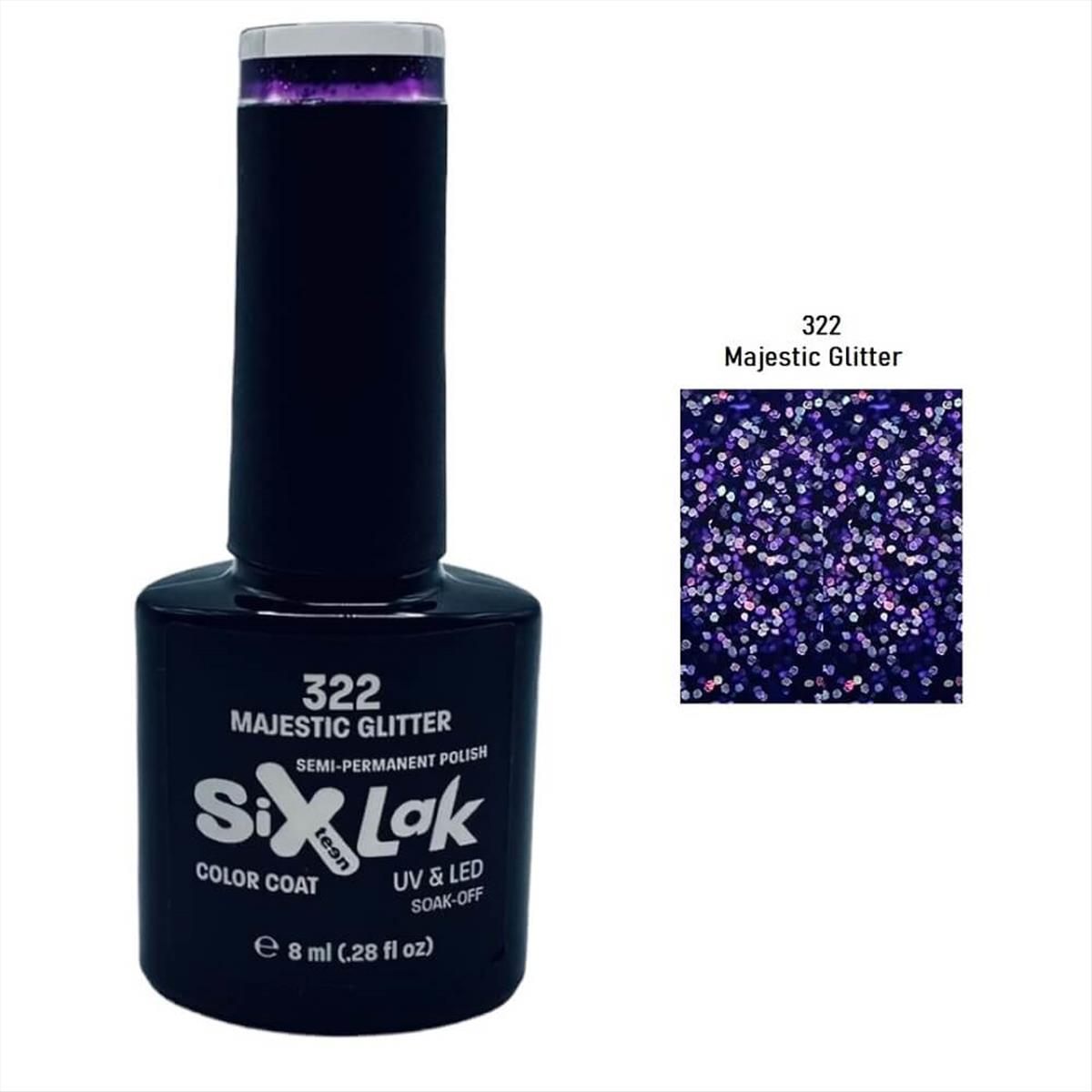 Ημιμόνιμο Βερνίκι SixLak Uv & Led Soak Off No322 Majestic Glitter 8ml