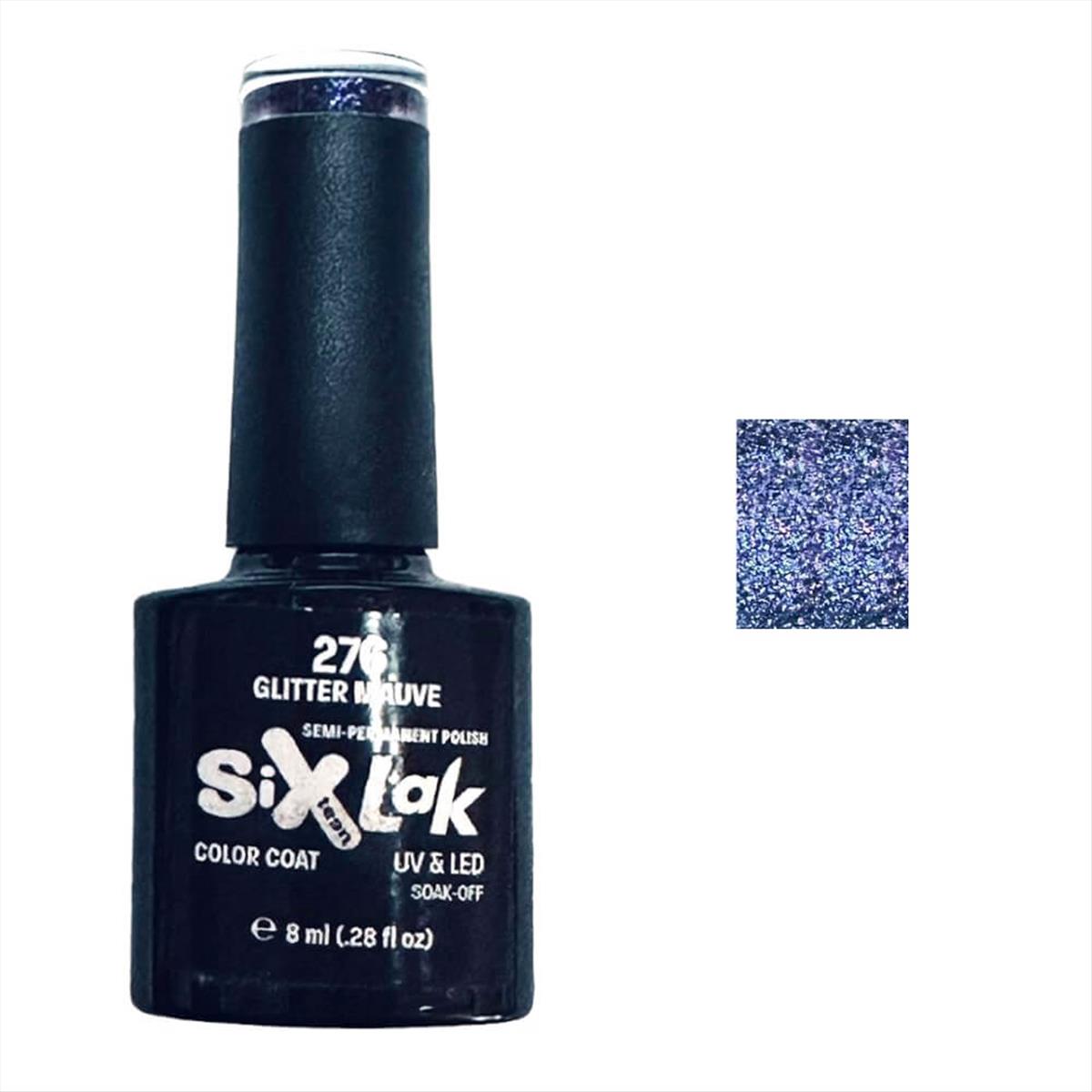 Semi-permanent Varnish SixLak Uv & Led Soak Off 276 Glitter Mauve 8ml