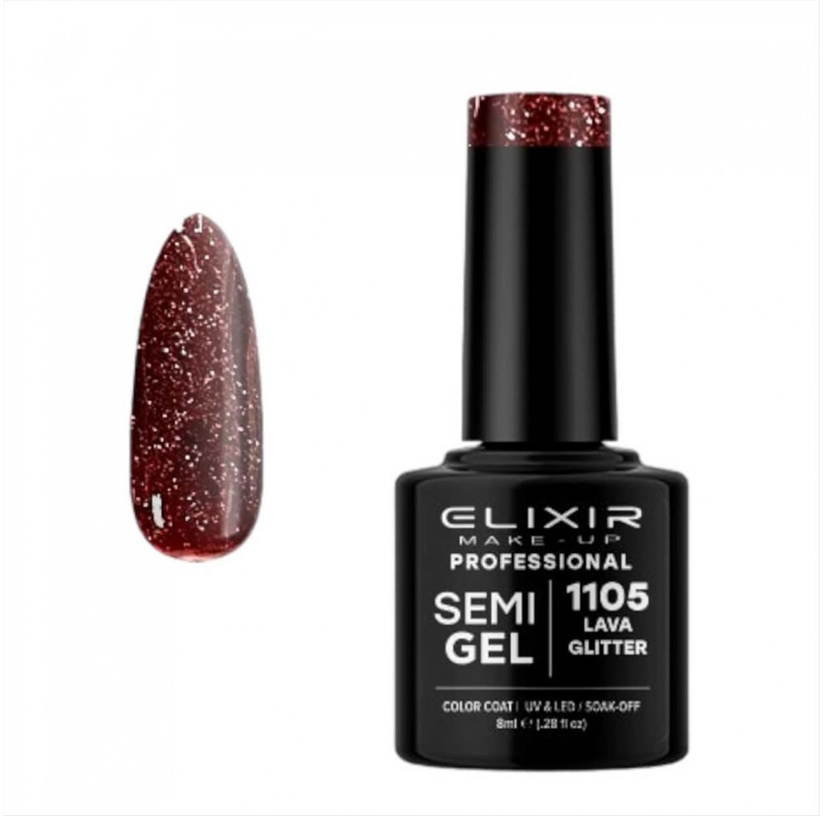 Ημιμόνιμο Βερνίκι Elixir Semi Gel Uv&Led 1105 Lava Glitter 8ml