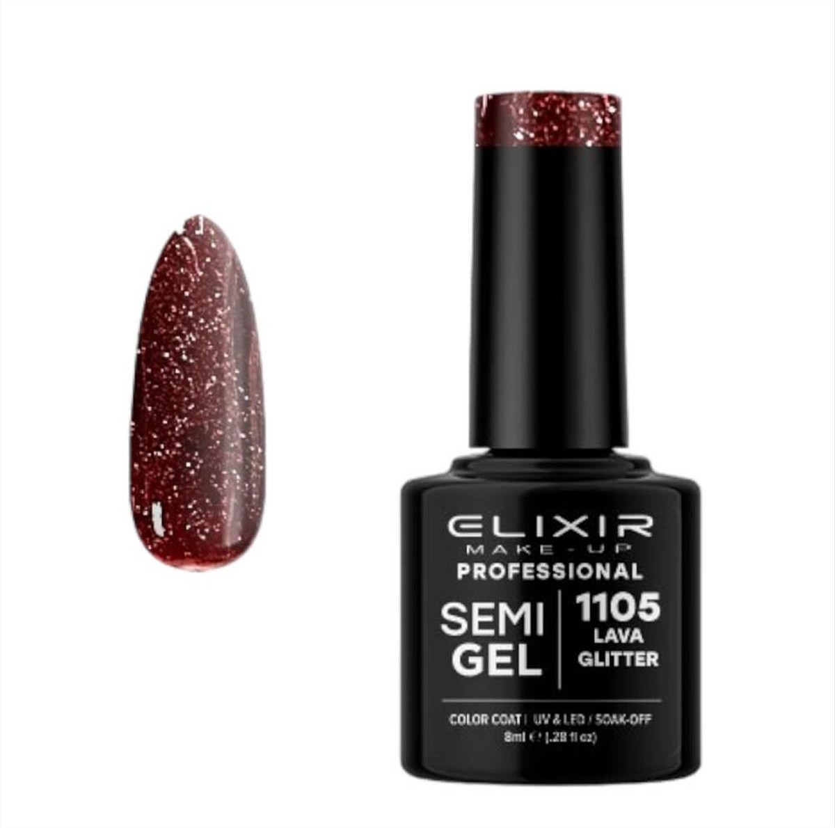 Ημιμόνιμο Βερνίκι Elixir Semi Gel Uv&Led 1105 Lava Glitter 8ml