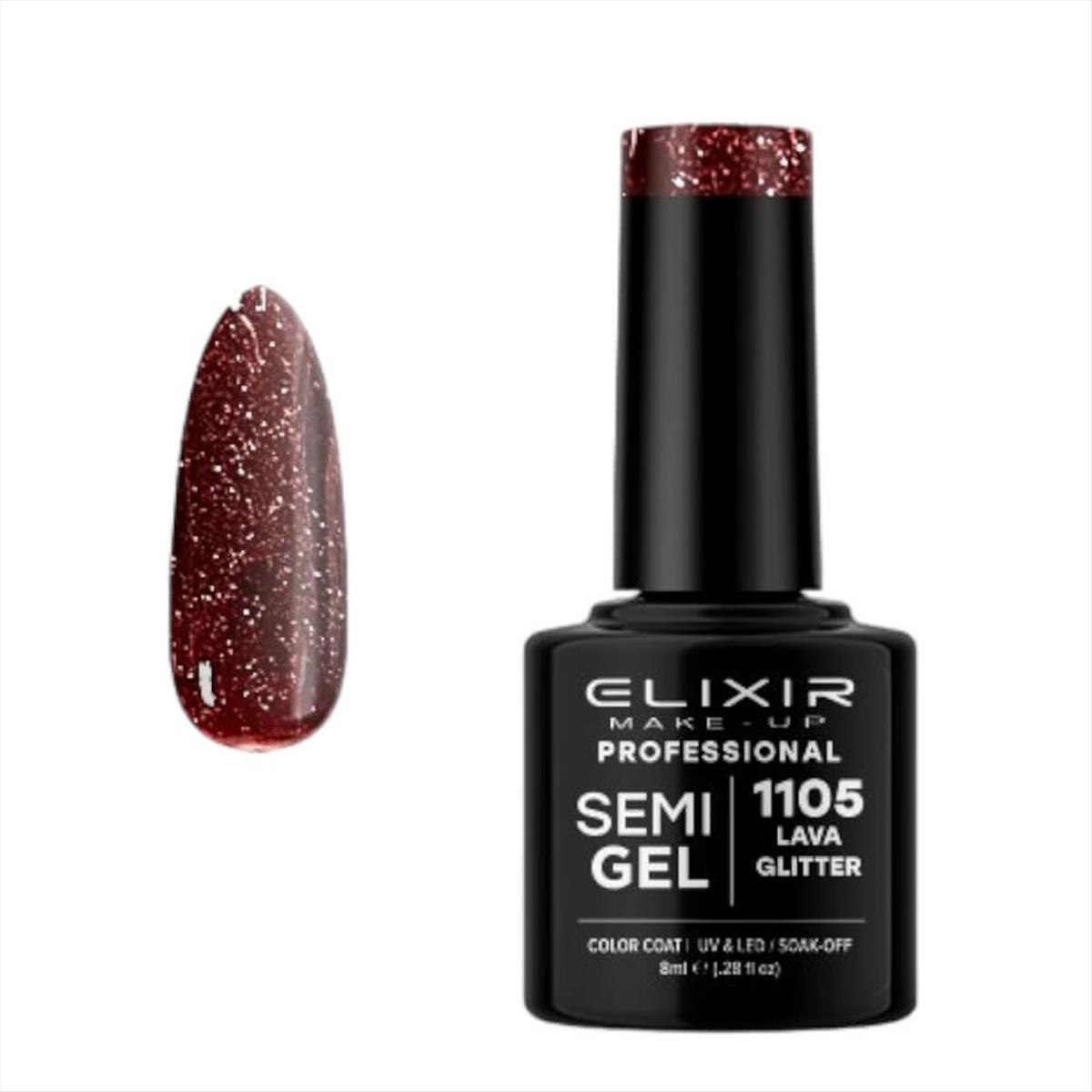 Elixir Semi Gel Uv&Led 1105 Lava Glitter 8ml