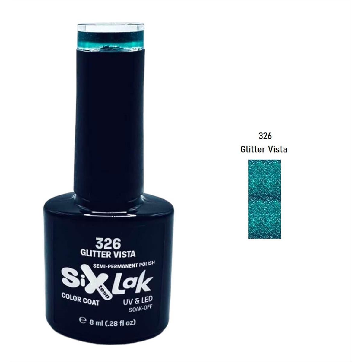 Semi-permanent Varnish SixLak Uv & Led Soak Off No326 Glitter Vista 8ml