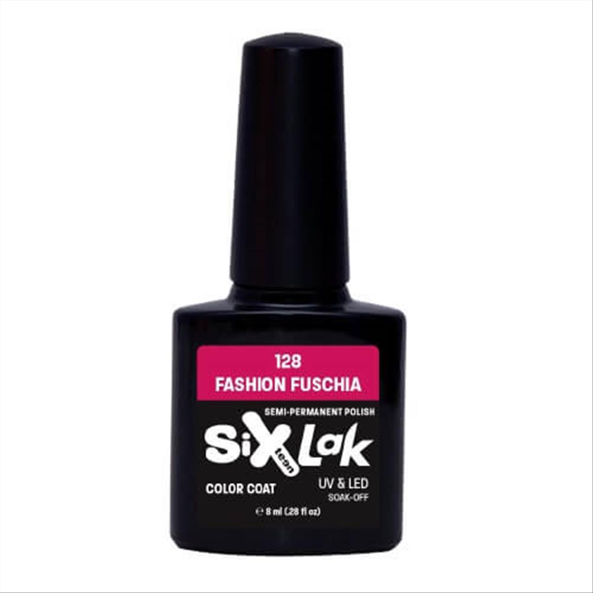 Semi-permanent Varnish SixLak Uv & Led Soak Off Fashion Fuschia No128-8ml