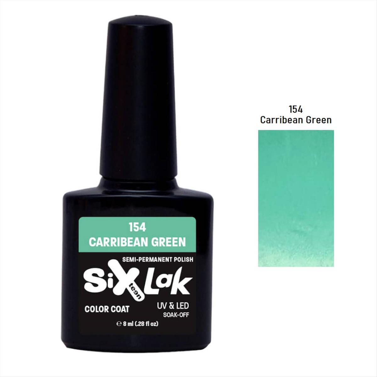 Semi-permanent Varnish SixLak Uv & Led Soak Off Carribean Green No154-8ml